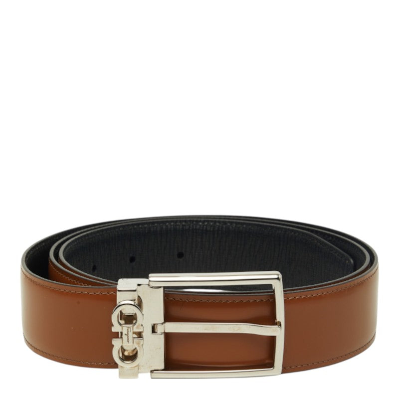 サルヴァトーレフェラガモ ダブルガンチーニ ベルト ブラウン レザー メンズ Salvatore Ferragamo 中古