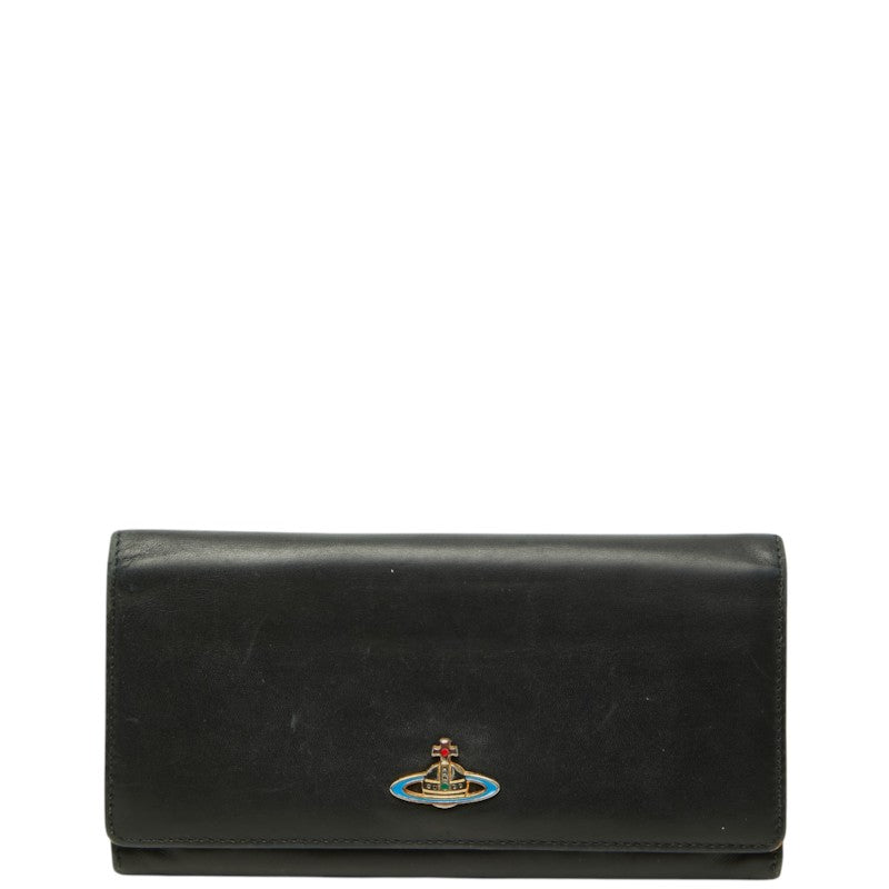 ヴィヴィアンウエストウッド ロゴ 長財布 ブラック レザー レディース Vivienne Westwood 中古