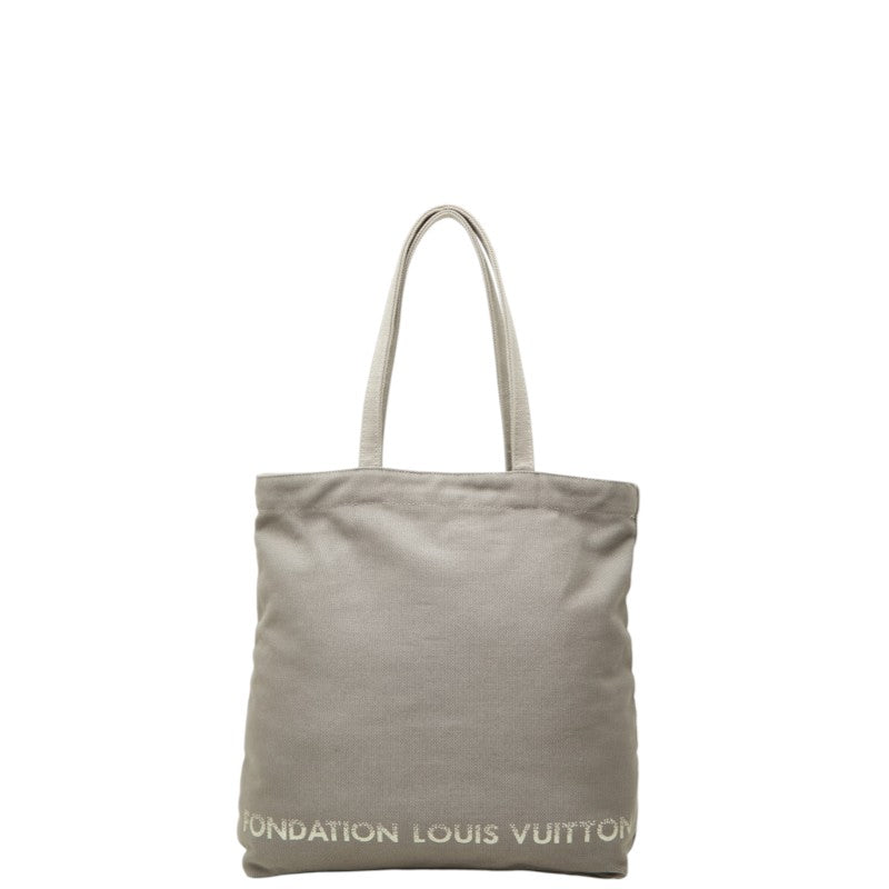 ルイ ヴィトン フォンダシオン トートバッグ ショルダーバッグ パリ限定 グレー コットンキャンバス レディース LOUIS VUITTON 中古