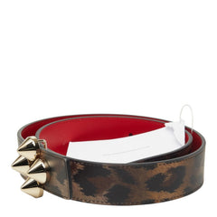 クリスチャンルブタン レオパード モチーフ スタッズ ベルト サイズ75/30 ブラウン レザー メタル レディース Christian Louboutin 中古