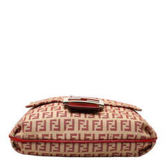 フェンディ ズッキーノ 斜め掛け ショルダーバッグ 8BT075 レッド ベージュ キャンバス レザー レディース FENDI 中古
