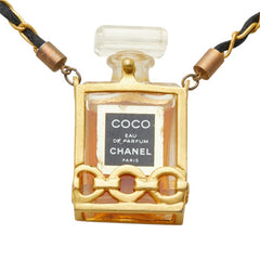 シャネル COCO EAU DE PARFUM ココ オードゥ パルファム 香水 チェーン ペンダント ネックレス ゴールド ブラック メッキ ガラス ファブリック レディース CHANEL 中古