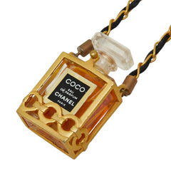 シャネル COCO EAU DE PARFUM ココ オードゥ パルファム 香水 チェーン ペンダント ネックレス ゴールド ブラック メッキ ガラス ファブリック レディース CHANEL 中古
