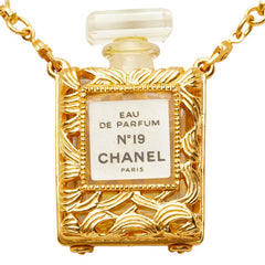 シャネル EAU DE PARFUM N°19 香水ボトル ネックレス ゴールド メッキ レディース CHANEL 中古