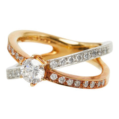 ダイヤモンド K18YG イエローゴールド Pt900 プラチナ ダイヤ0.43ct ダイヤ0.33ct Xクロスモチーフ リング 指輪 レディース 11号 中古