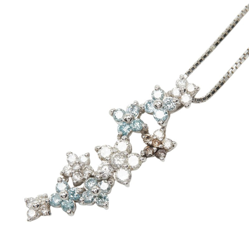 K18WG ホワイトゴールド ブルーダイヤモンド ダイヤモンド ブルーダイヤモンド/ダイヤモンド0.62ct フラワーモチーフ ペンダント ネックレス レディース 中古