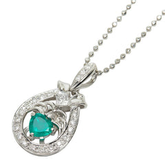 Pt900 プラチナ エメラルド ダイヤモンド Pt850 プラチナ エメラルド0.35ct ダイヤ0.25ct ハートモチーフ ネックレス レディース 中古