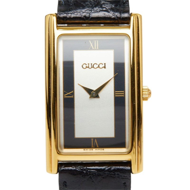 グッチ 腕時計 2600M クオーツ シルバー文字盤 メッキ レザー メンズ GUCCI 中古