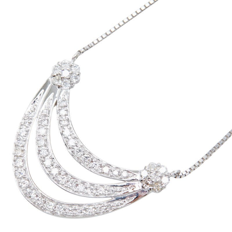 Pt900 プラチナ Pt850 プラチナ ダイヤモンド ダイヤ0.50ct 三日月モチーフ 3連 ムーン ペンダント ネックレス レディース 中古