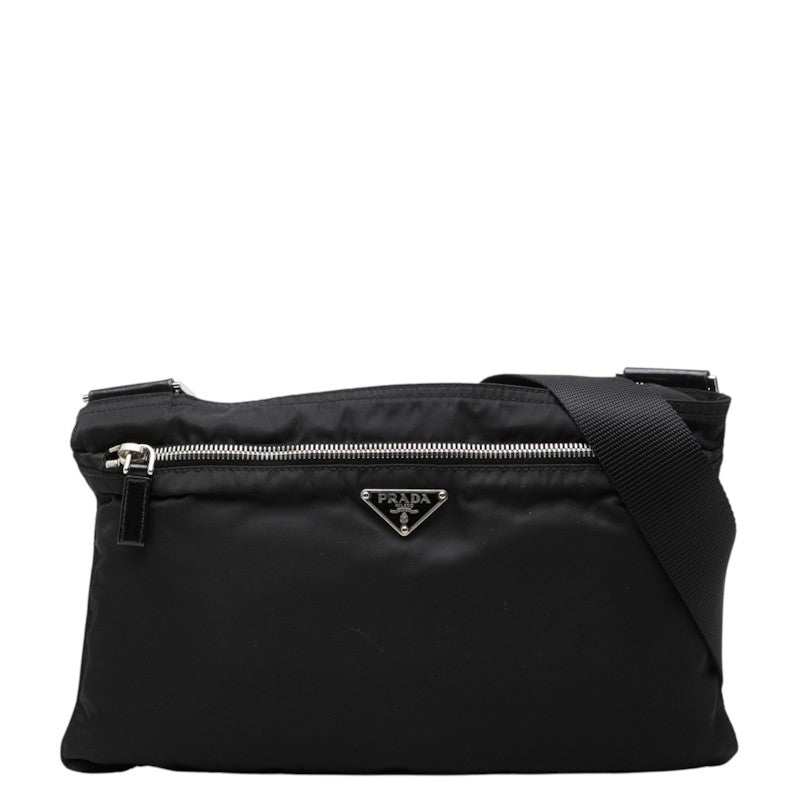 プラダ 三角ロゴプレート ショルダーバッグ ブラック ナイロン レディース PRADA 中古