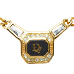 ディオール ロゴ モチーフ チェーン ネックレス ペンダント ゴールド ブラック メッキ ラインストーン レディース Dior 中古