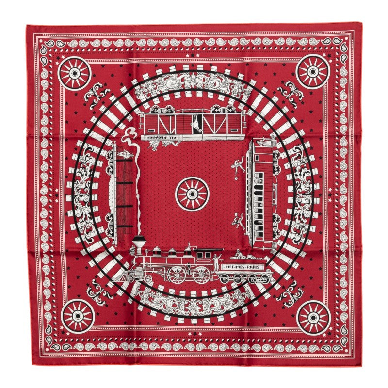 エルメス カレ55 ALL ABOARD オールアボード スカーフ ワインレッド ホワイト ブラック シルク レディース HERMES 中古