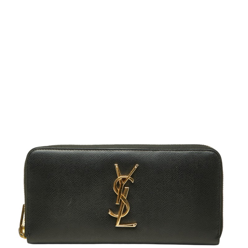サンローラン YSLロゴ ラウンドファスナー 長財布 ブラック レザー レディース SAINT LAURENT 中古