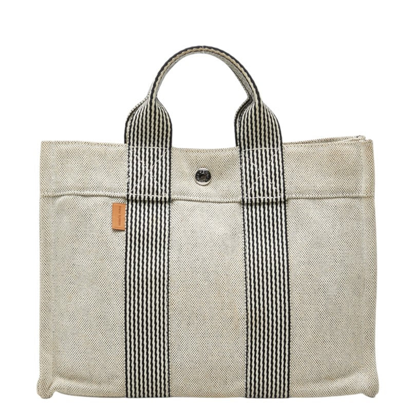 エルメス ニューフールトゥPM ハンドバッグ トートバッグ グレー キャンバス レディース HERMES 中古