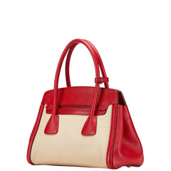 プラダ サフィアーノ カナパ ハンドバッグ ショルダーバッグ 2WAY BN2595 ベージュ レッド キャンバス レザー レディース PRADA 中古