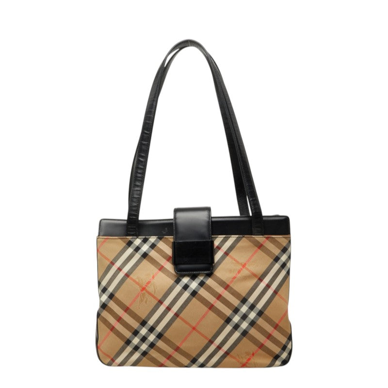 バーバリー ノバチェック シャドーホース トートバッグ ベージュ ブラック キャンバス レザー レディース BURBERRY 中古