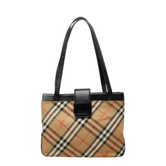 バーバリー ノバチェック シャドーホース トートバッグ ベージュ ブラック キャンバス レザー レディース BURBERRY 中古
