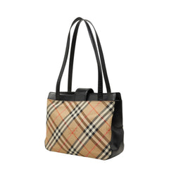 バーバリー ノバチェック シャドーホース トートバッグ ベージュ ブラック キャンバス レザー レディース BURBERRY 中古