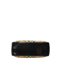 バーバリー ノバチェック シャドーホース トートバッグ ベージュ ブラック キャンバス レザー レディース BURBERRY 中古