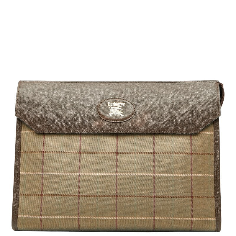 バーバリー チェック クラッチバッグ セカンドバッグ 玉虫 カーキ ブラウン キャンバス レザー レディース BURBERRY 中古