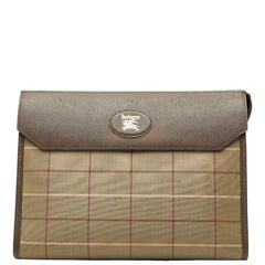 バーバリー チェック クラッチバッグ セカンドバッグ 玉虫 カーキ ブラウン キャンバス レザー レディース BURBERRY 中古
