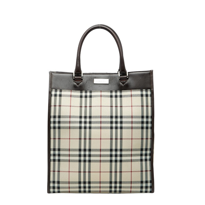 バーバリー ノバチェック トートバッグ ハンドバッグ ベージュ マルチカラー PVC レザー レディース BURBERRY 中古