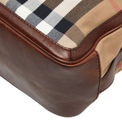 バーバリー ノバチェック メッセンジャーバッグ 斜め掛け ショルダーバッグ ブラウン キャンバス レザー レディース BURBERRY 中古
