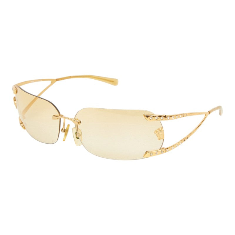ヴェルサーチェ サングラス ブラウン ラインストーン メッキ レディース VERSACE 中古