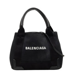 バレンシアガ ネイビーカバスXS ハンドバッグ ショルダーバッグ 2WAY 390346 ブラック キャンバス レザー レディース BALENCIAGA 中古