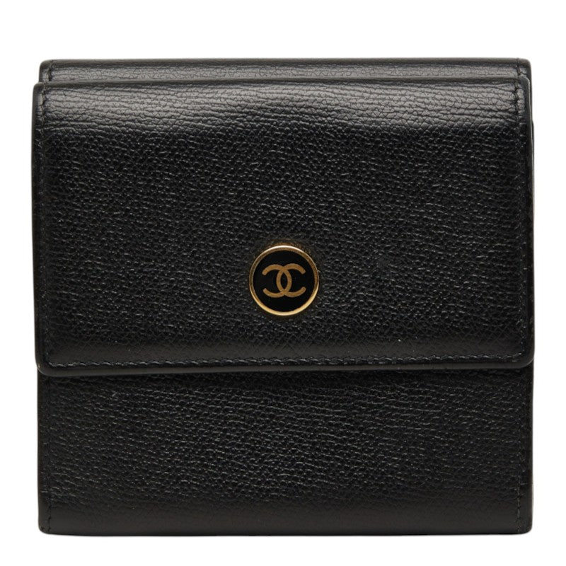 シャネル ココマーク 二つ折り財布 ブラック ゴールド レザー レディース CHANEL 中古