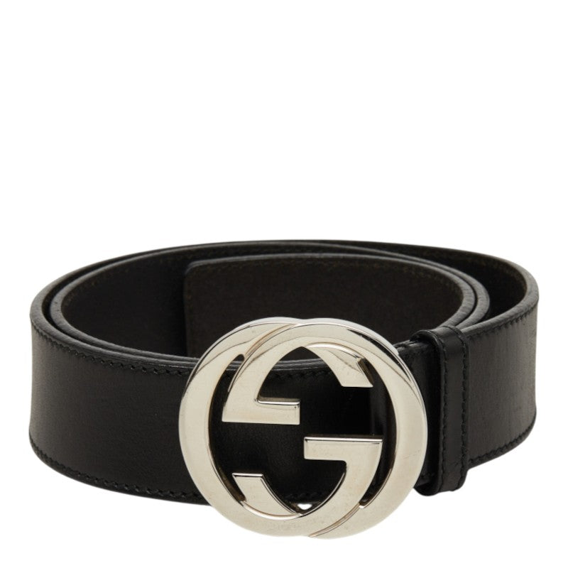 グッチ インターロッキングG GGロゴバックル ベルト 114984 ブラック シルバー レザー メンズ GUCCI 中古