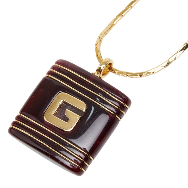 ジバンシー Gロゴ ロング ペンダント ネックレス ゴールド ブラウン メッキ レディース Givenchy 中古