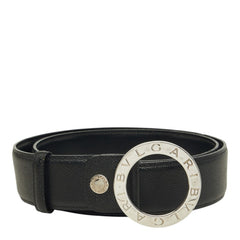 ブルガリ サークル ロゴ バックル ベルト サイズ105/42 ブラック レザー メンズ BVLGARI 中古