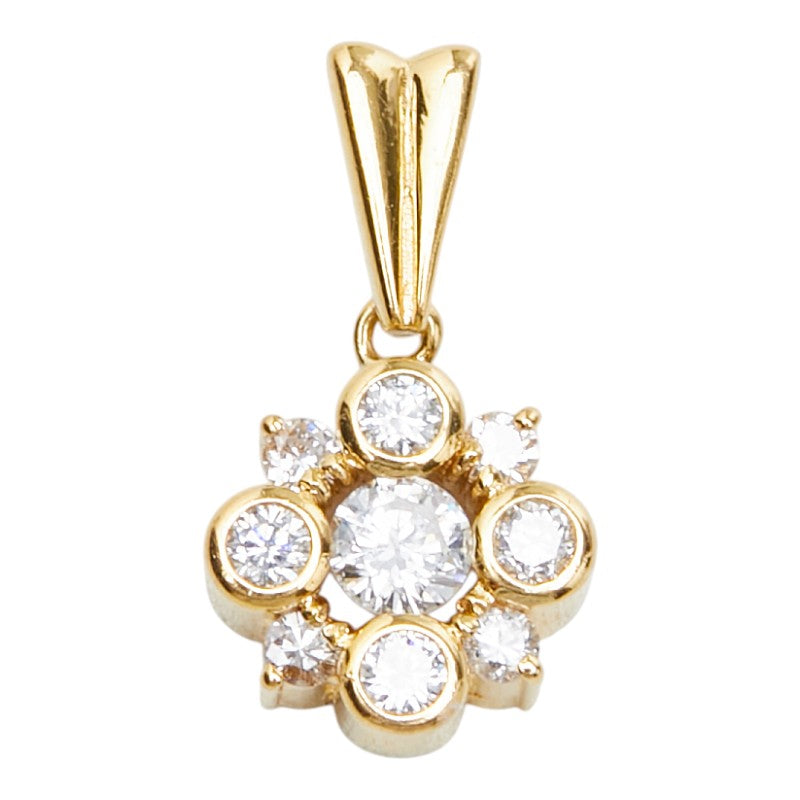 K18YG イエローゴールド ダイヤモンド ダイヤ0.34ct フラワーモチーフ ペンダントトップ ネックレス レディース 中古