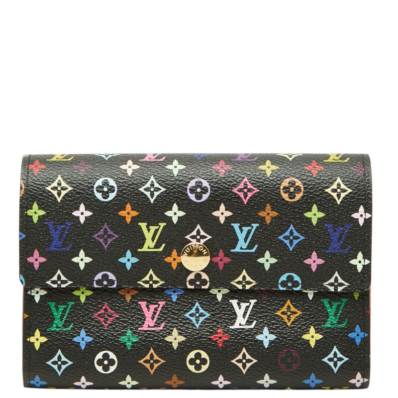 ルイ ヴィトン モノグラム マルチカラー 三つ折り財布 ノワール ブラック PVC レザー レディース LOUIS VUITTON 中古