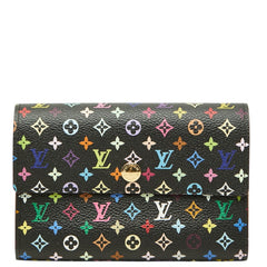 ルイ ヴィトン モノグラム マルチカラー 三つ折り財布 ノワール ブラック PVC レザー レディース LOUIS VUITTON 中古