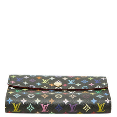 ルイ ヴィトン モノグラム マルチカラー 三つ折り財布 ノワール ブラック PVC レザー レディース LOUIS VUITTON 中古