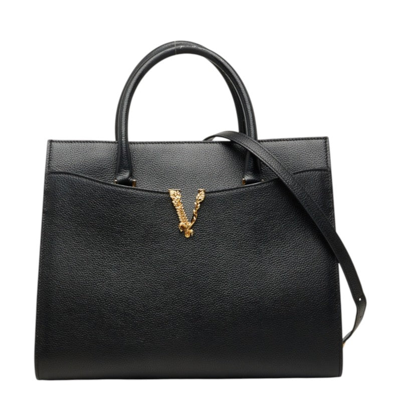 ヴェルサーチェ ヴィルトゥス ハンドバッグ ショルダーバッグ 2WAY ブラック レザー レディース VERSACE 中古