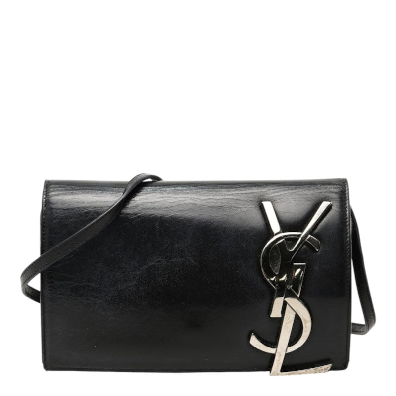 サンローラン YSLロゴ 斜め掛け ショルダーウォレット ショルダーバッグ ブラック レザー レディース SAINT LAURENT 中古