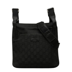 グッチ GGキャンバス 斜め掛け ショルダーバッグ 122793 ブラック キャンバス レザー レディース GUCCI 中古