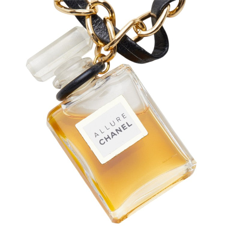 シャネル ALLURE 香水ボトル ペンダント ネックレス ゴールド ブラック メッキ レザー レディース CHANEL 中古