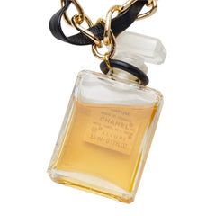 シャネル ALLURE 香水ボトル ペンダント ネックレス ゴールド ブラック メッキ レザー レディース CHANEL 中古