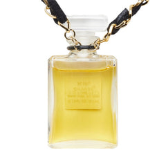 シャネル N°19 PARFUM 香水ボトル ペンダント ネックレス ゴールド ブラック メッキ レザー レディース CHANEL 中古
