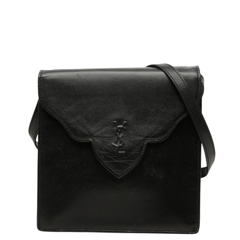 サンローラン ヴィンテージ YSLのロゴ 斜めかけ ショルダーバッグ ブラック レザー レディース SAINT LAURENT 中古