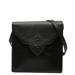 サンローラン ヴィンテージ YSLのロゴ 斜めかけ ショルダーバッグ ブラック レザー レディース SAINT LAURENT 中古