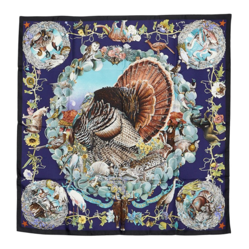 エルメス カレ90 FAUNE ET FLORE DU TEXAS TEXAS WILDLIFE テキサス動植物図鑑 スカーフ マルチカラー シルク レディース HERMES 中古