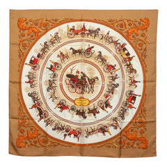エルメス カレ90 LA PROMENADE DE LONGCHAMPS ロンシャンへの散歩 スカーフ ベージュ マルチカラー シルク レディース HERMES 中古
