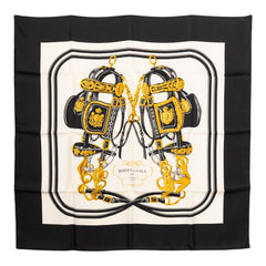 エルメス カレ90 ブリッド ドゥ ガラ 式典用馬勒 スカーフ ブラック ホワイト イエロー シルク レディース HERMES 中古
