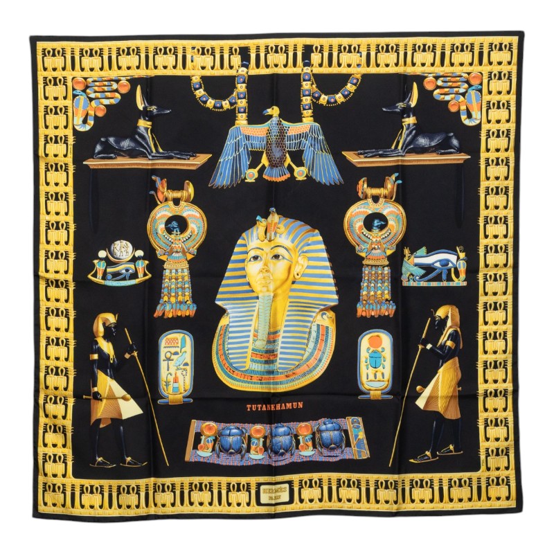 エルメス カレ90 TUTANKHAMUN ツタンカーメン スカーフ ブラック シルク レディース HERMES 中古