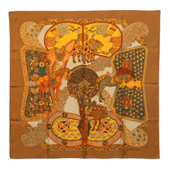エルメス カレ90 ART des STEPPES ステップ美術 スカーフ ブラウン シルク レディース HERMES 中古